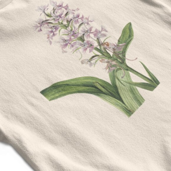 Greater Purple Fringed Orchid Floral Long Sleeve Graphic Tee T-shirt S M L XL - Picture 5 of 6